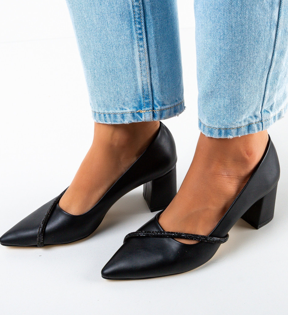 Pantofi Lewis Negre Eleganți cu Toc - imagine 3