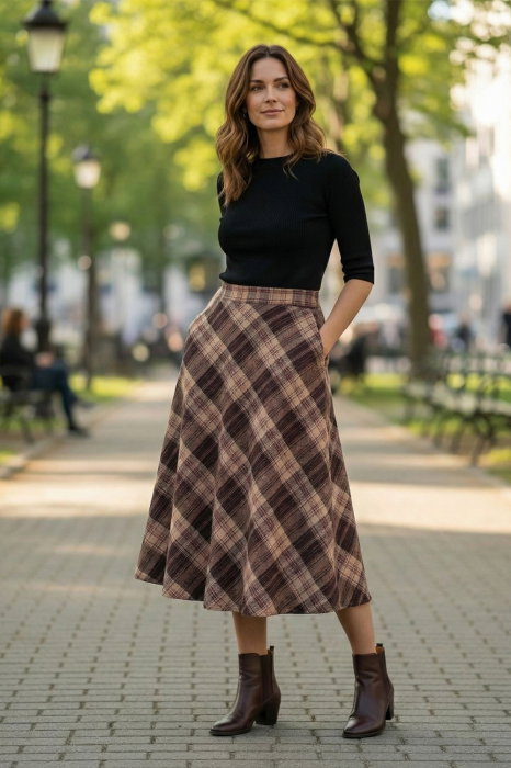 Fusta Midi Carouri Bej | Shopika