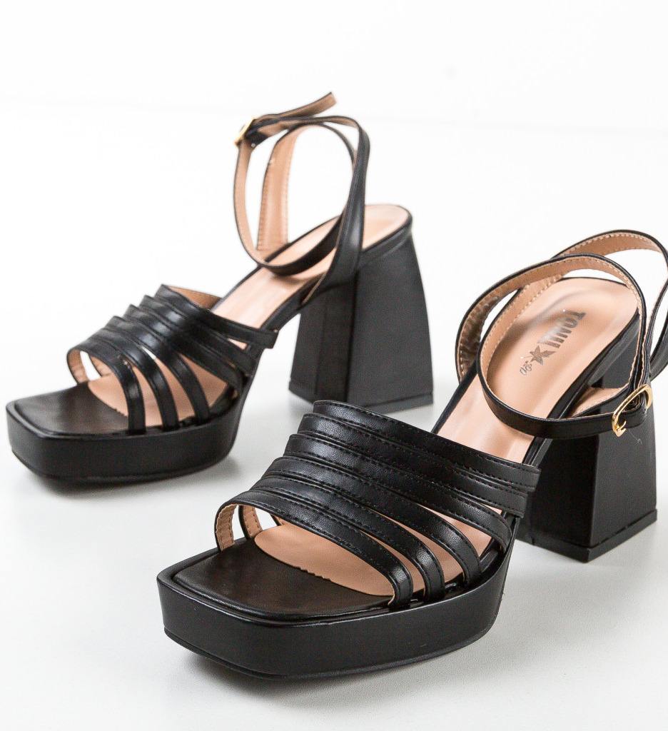Sandale Tago Negre cu Toc Elegante - imagine 6