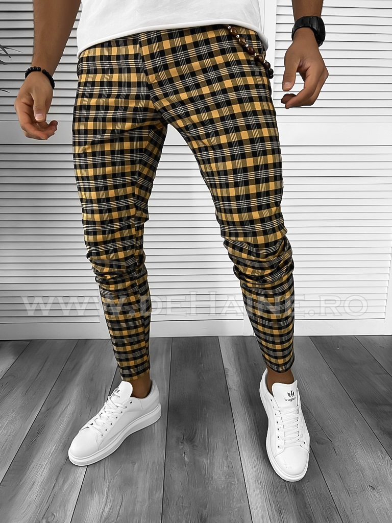 Pantaloni Barbati Casual în Carouri Confortabili