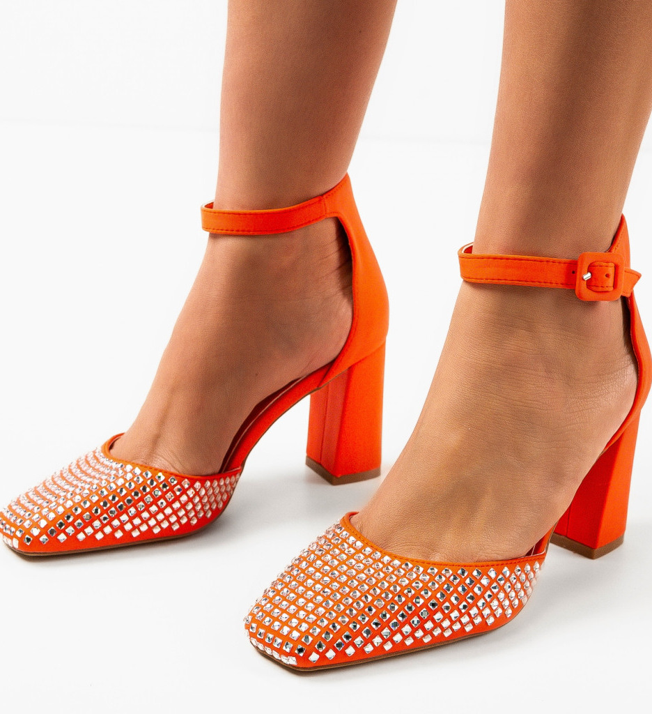 Pantofi dama Seymour portocalii cu toc elegant - imagine 3
