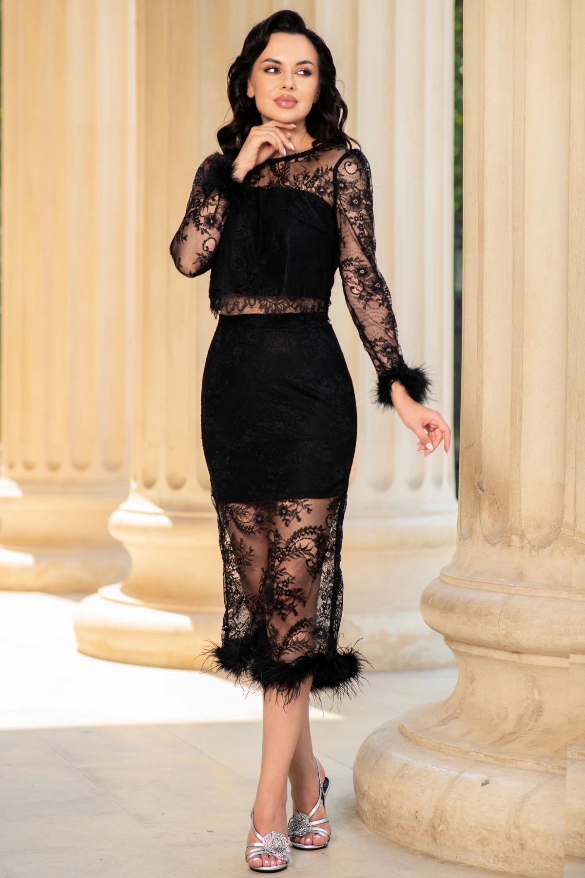 Compleu Dantela Chanttal - Eleganță Fulgi Aplicați - imagine 3