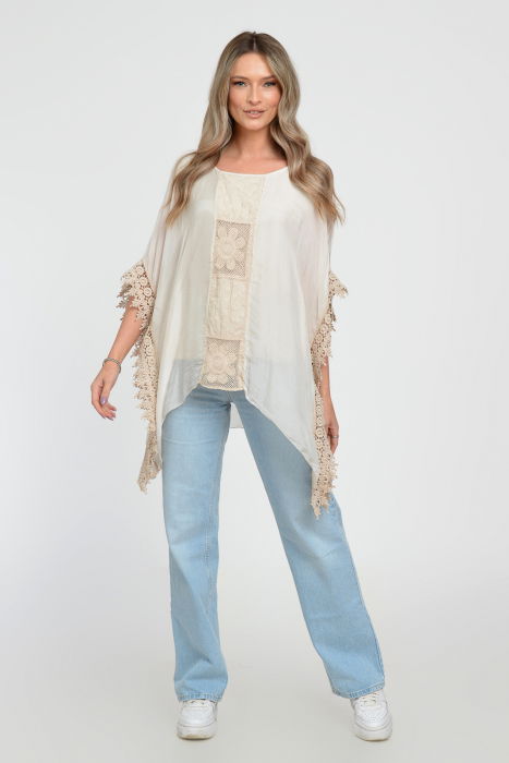 Bluza Boho Bej Shopika | Broderie & Macrame