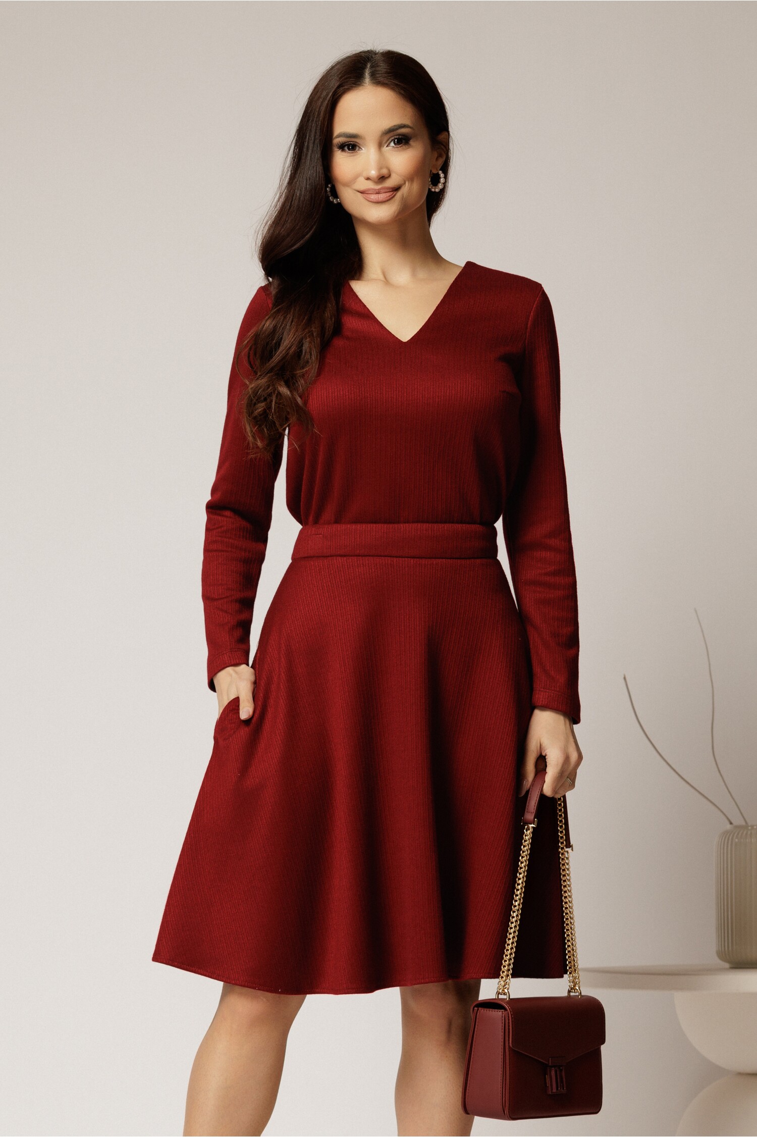 Bluză Tricot Bordo cu Decolteu V | Croi Lejer