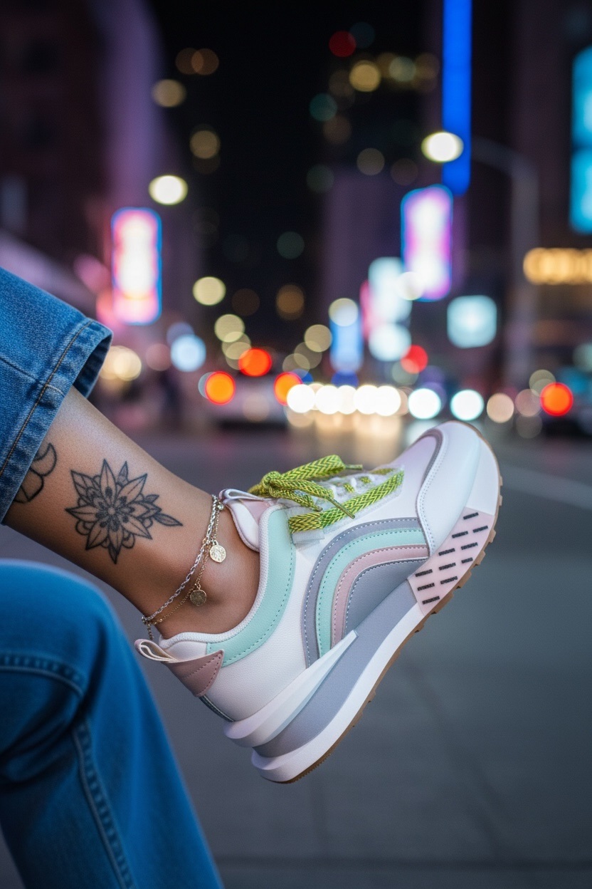 Adidasi Casual Dama Albi cu Roz - Confort Maxim - imagine 2