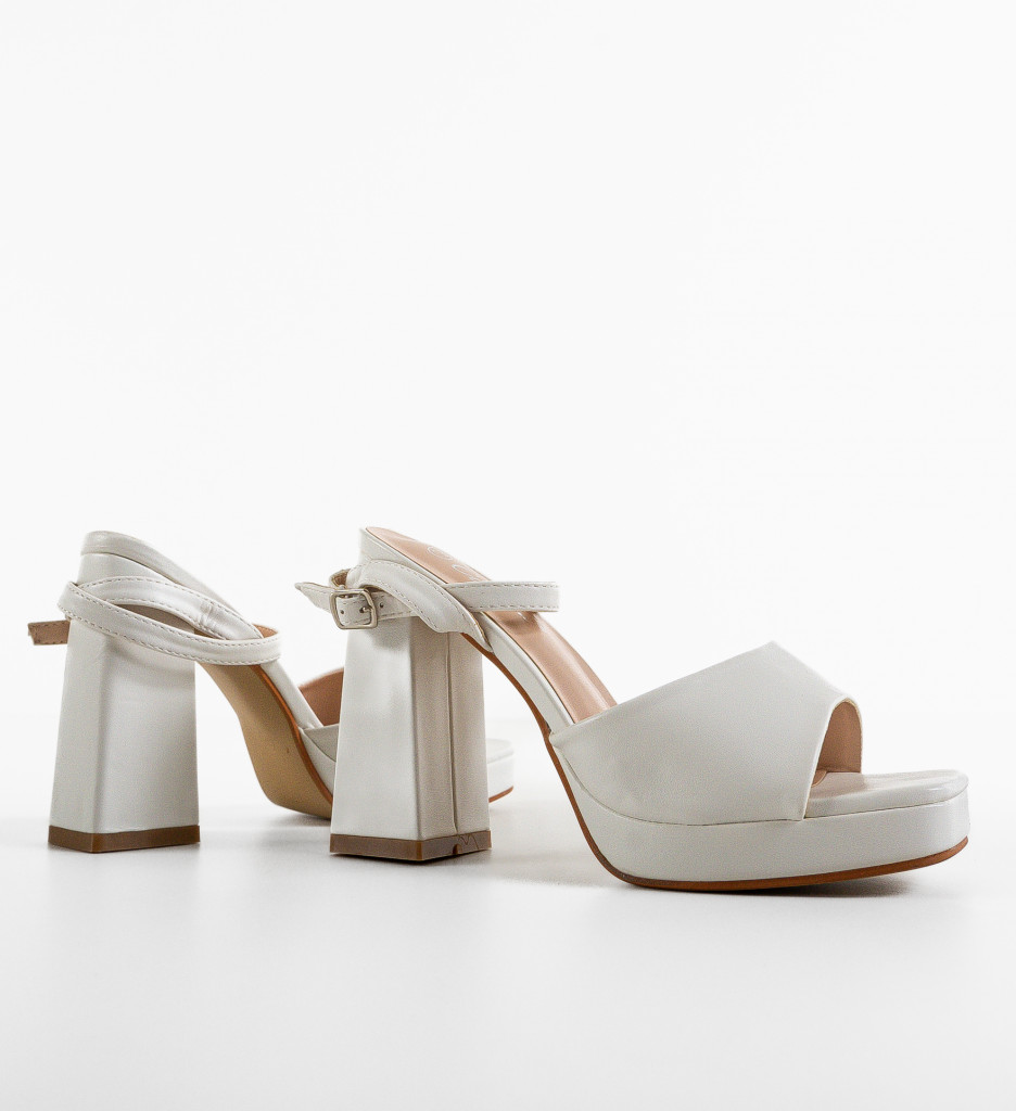 Sandale cu toc Johnna Albe | Eleganță și Stil - imagine 5