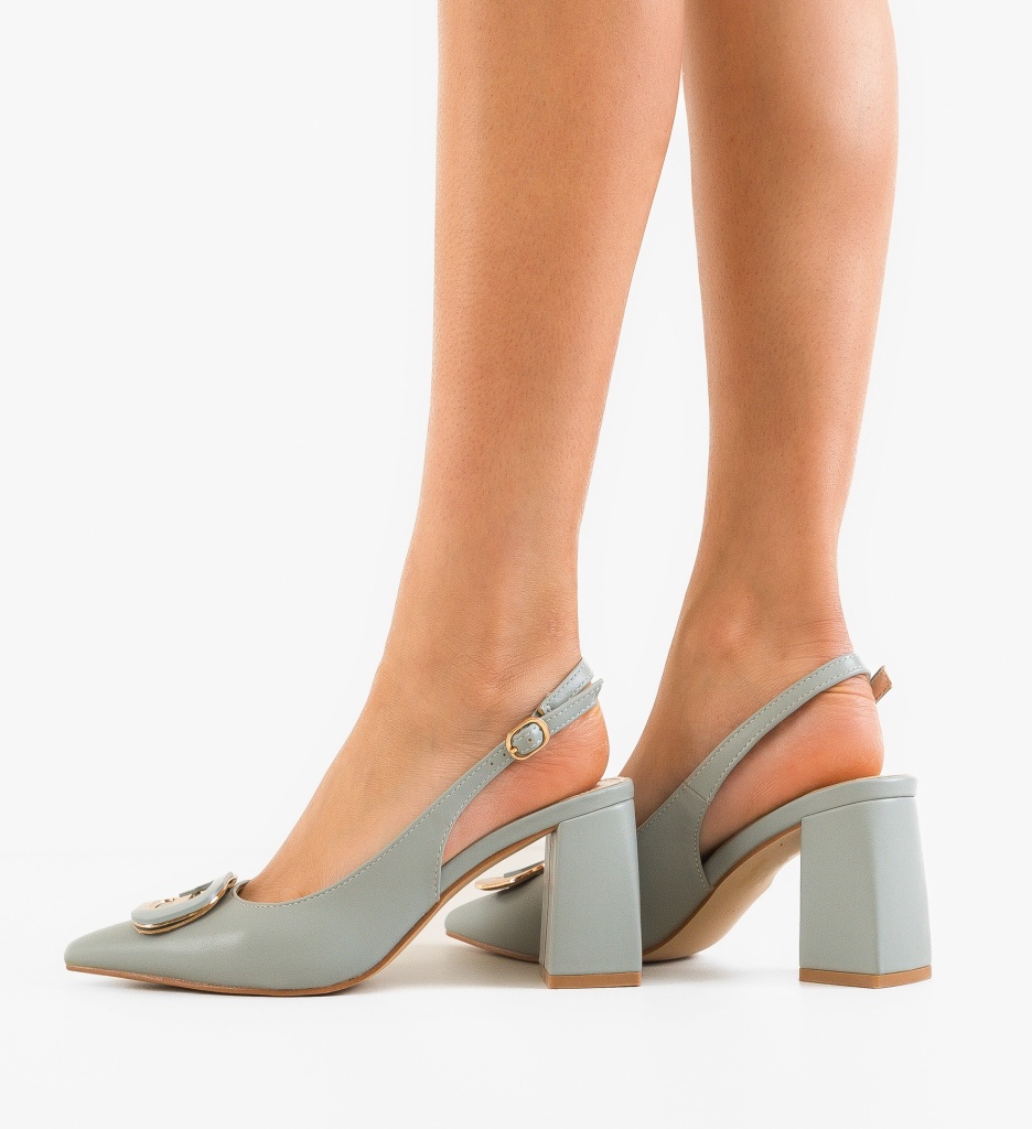 Pantofi Dama Stayky Gri cu Toc Eleganți - imagine 4