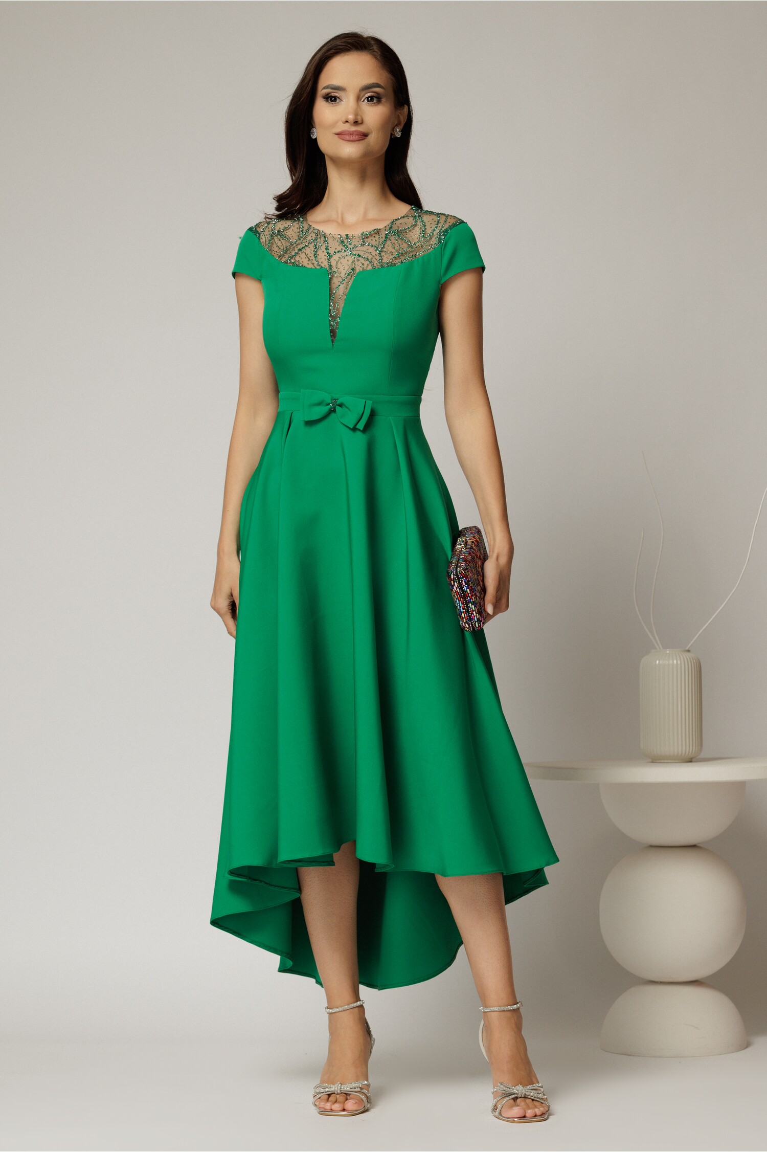 Rochie Verde Ocazie Asimetrica DY Fashion