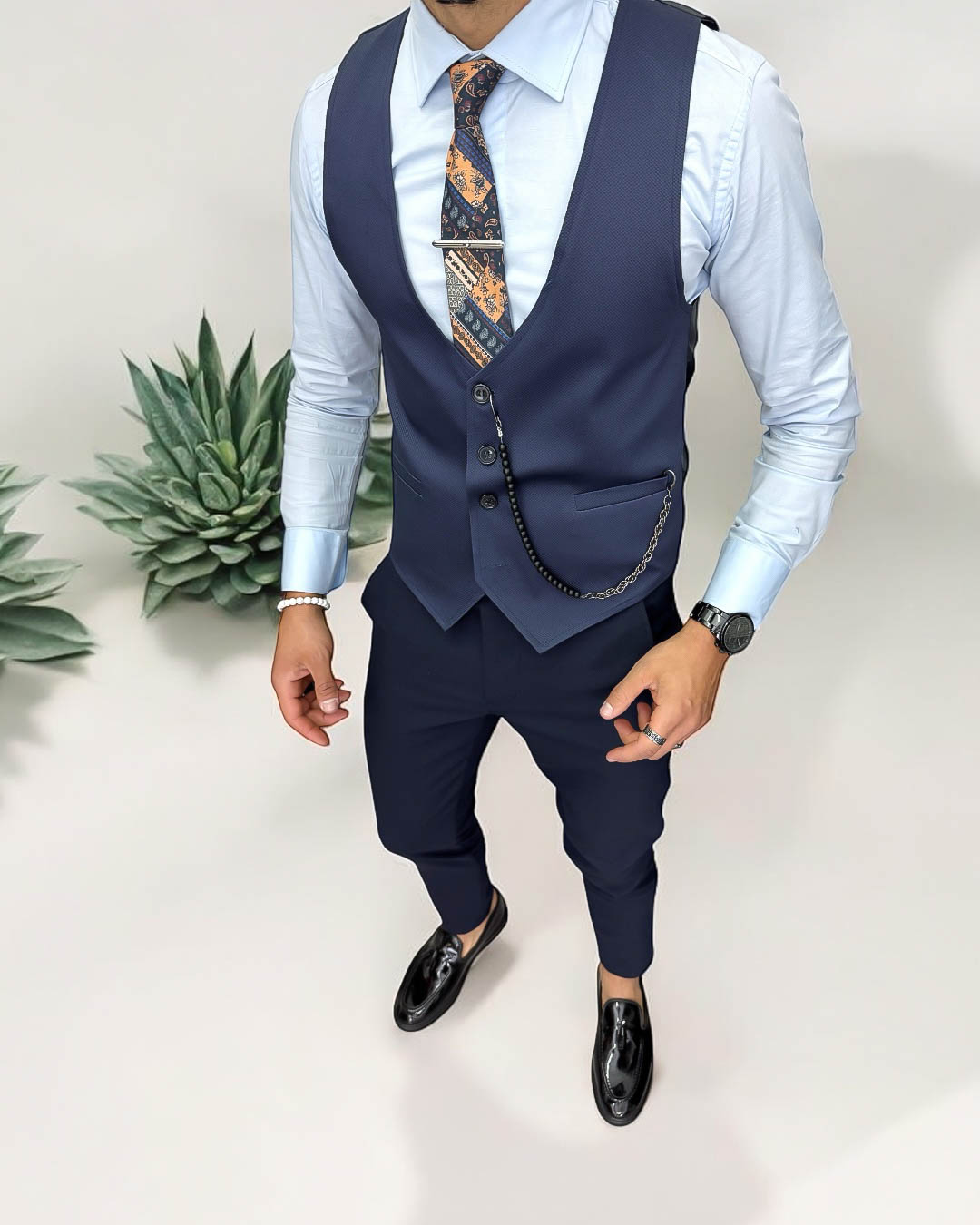 Vesta Barbati Eleganta Slim Fit Albastra