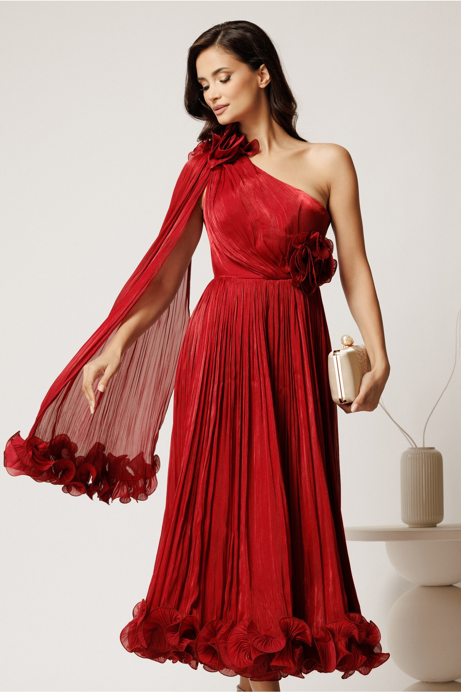 Rochie Bordo Eleganta cu Volanase | Cununie Civilă