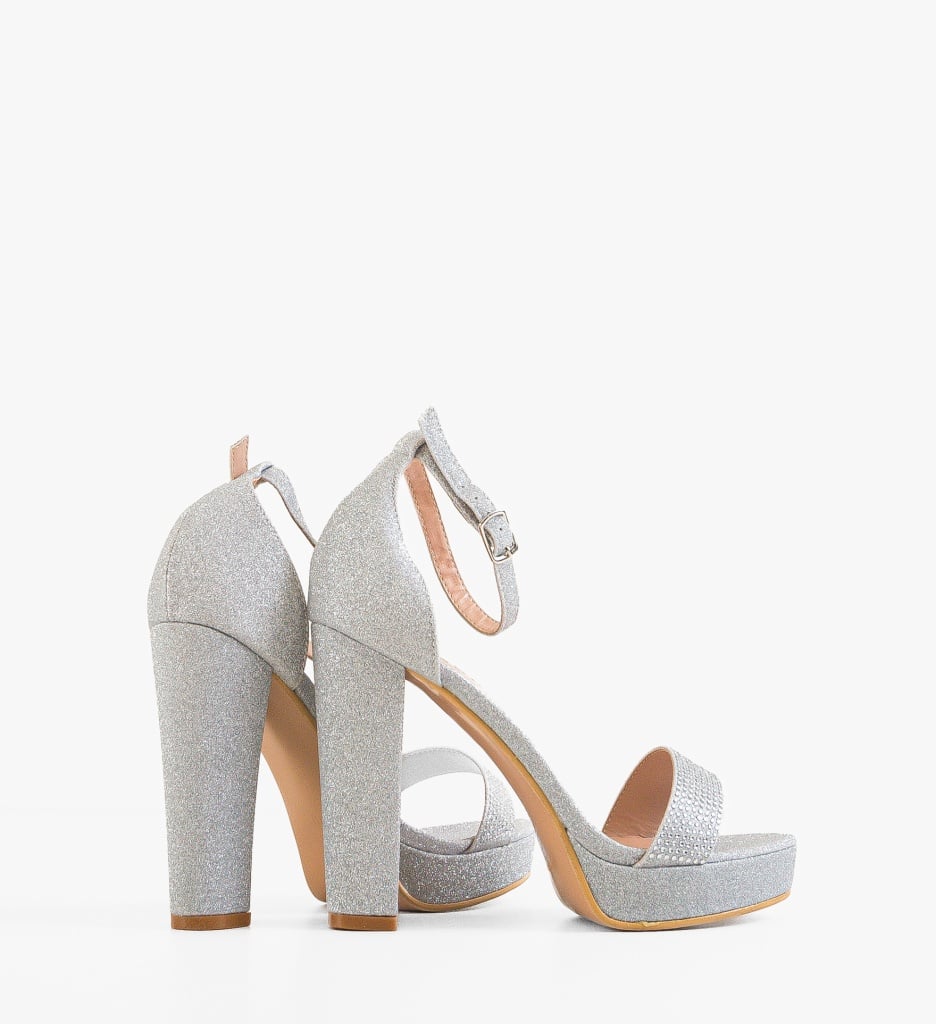Sandale cu toc Hasna Argintii Elegante