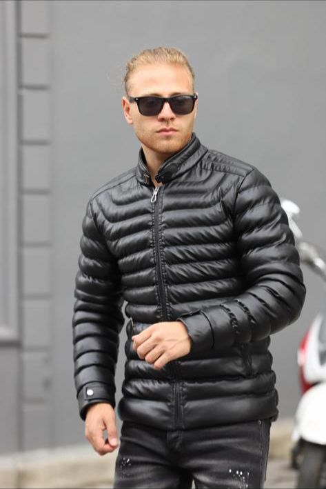 Geaca Barbati de Iarna Neagra, Stil Slim Fit