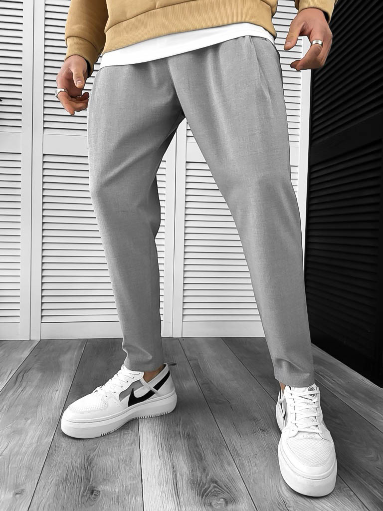 Pantaloni barbati casual gri cu bumbac