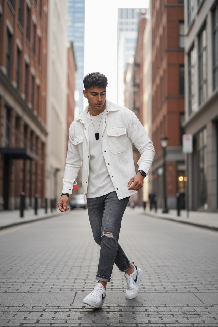 Cămașă bărbați slim fit albă casual - imagine 2