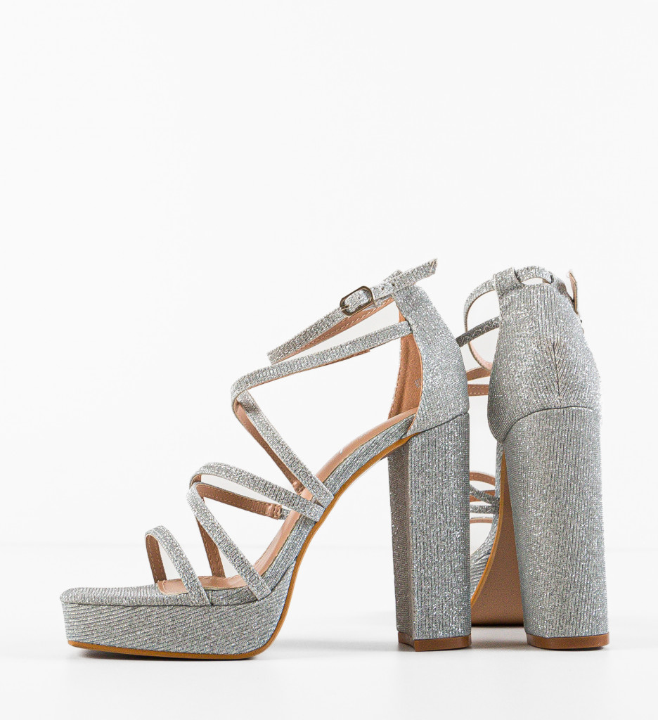 Sandale Hanson Argintii Elegante cu Toc - imagine 8