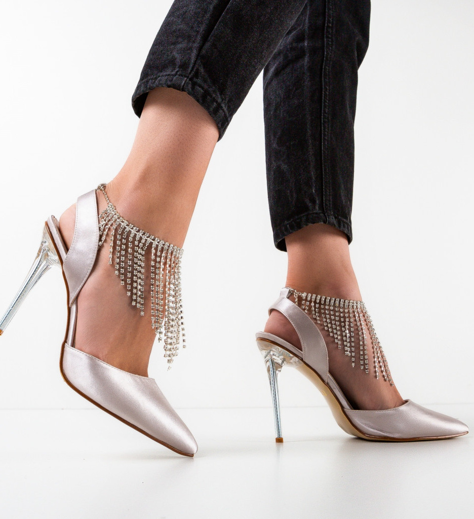 Pantofi dama Zyzyn Gri cu Toc Elegant - imagine 3