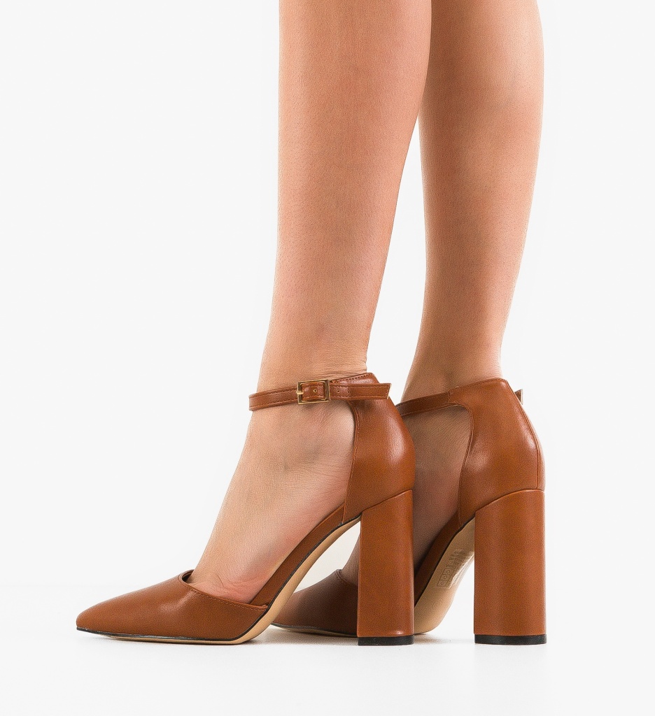 Pantofi dama Saira Camel cu toc elegant - imagine 2