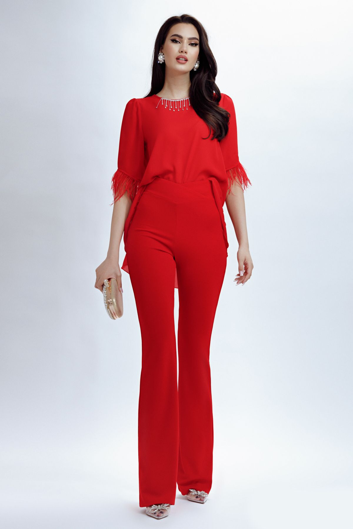 Pantaloni Evazați Fofy Roșii | Stil Eleganță