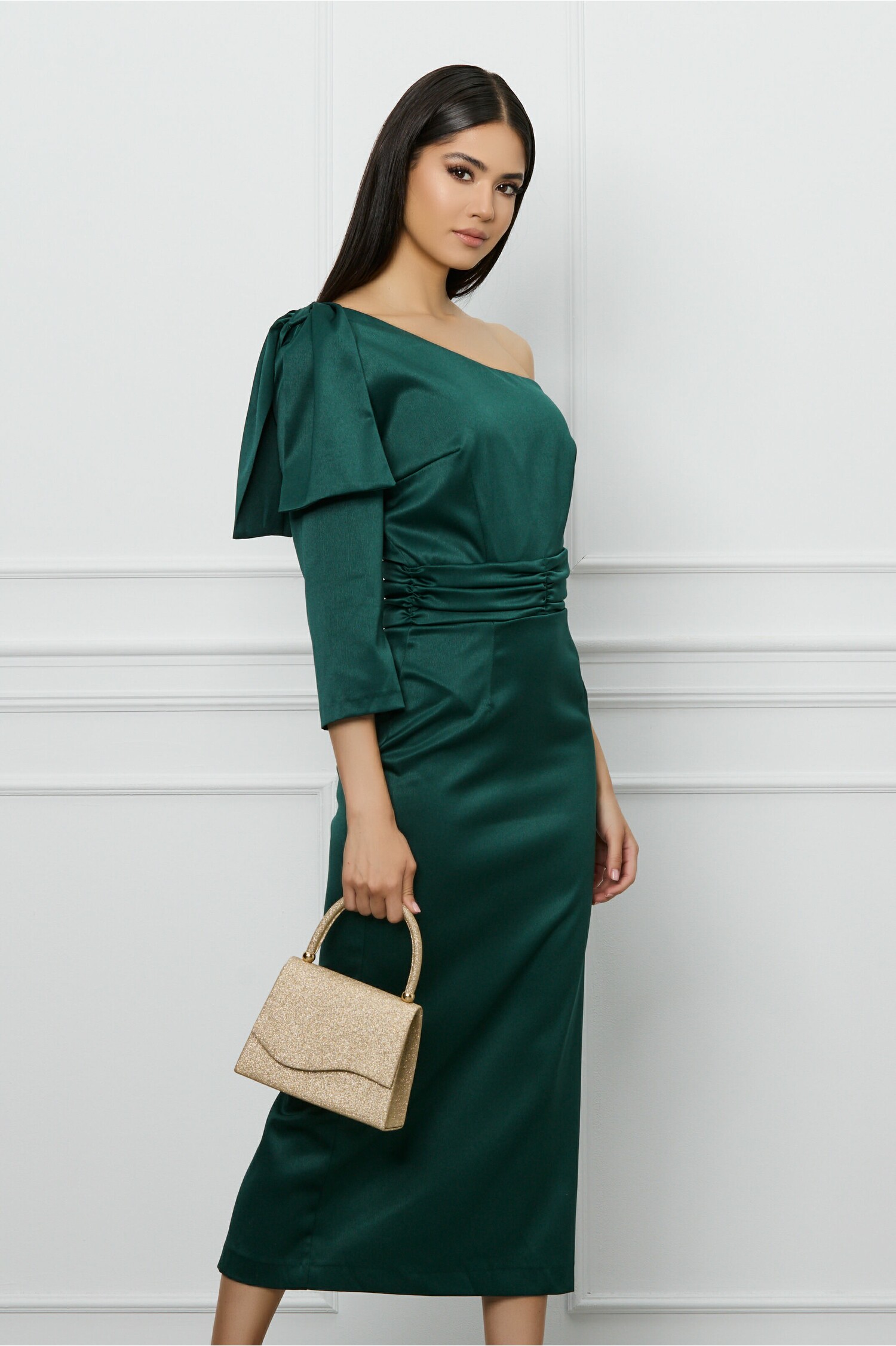 Rochie DY Fashion Verde Tafta cu Funda