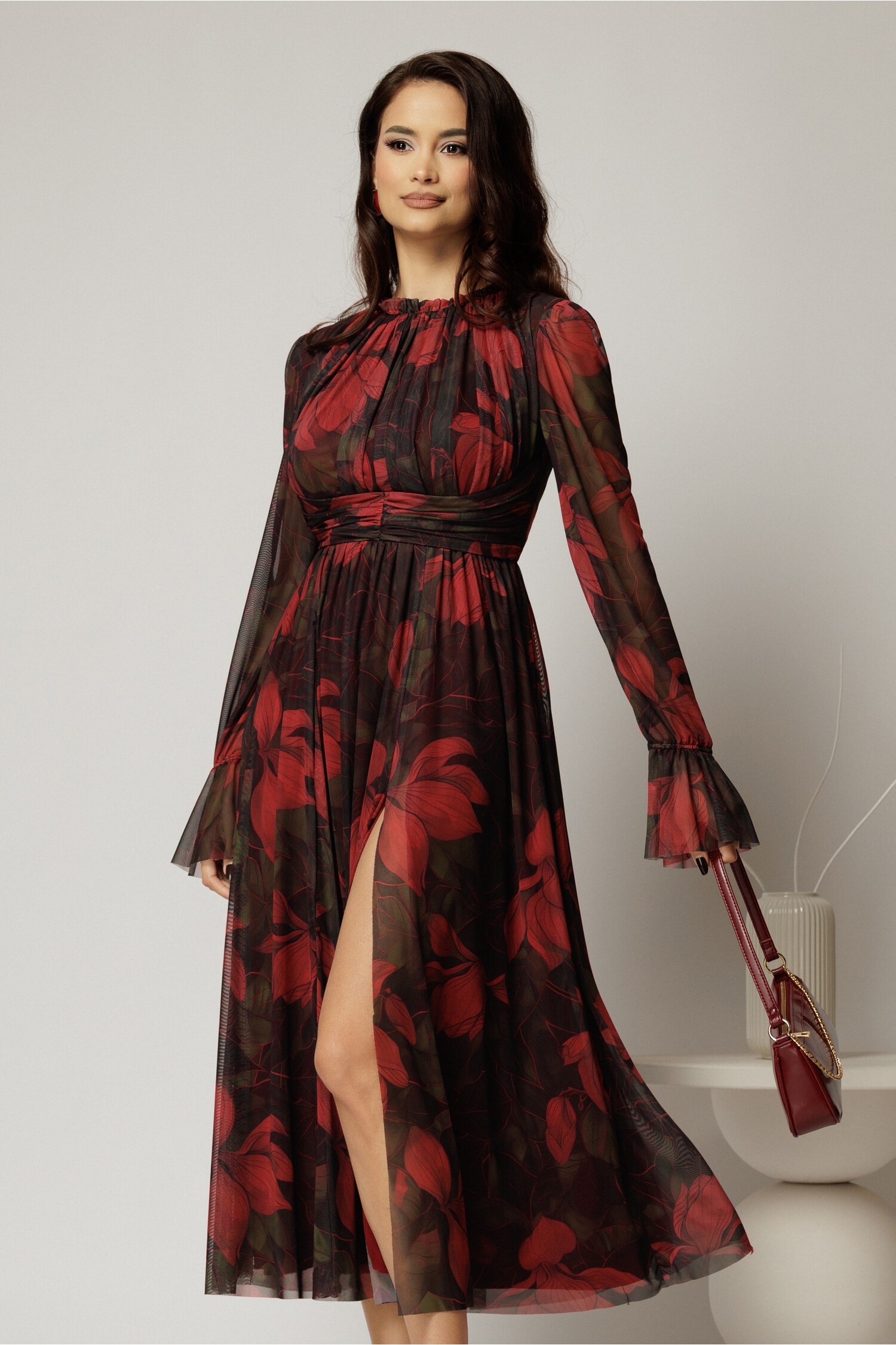 Rochie Eleganta DY Fashion Neagra cu Imprimeu