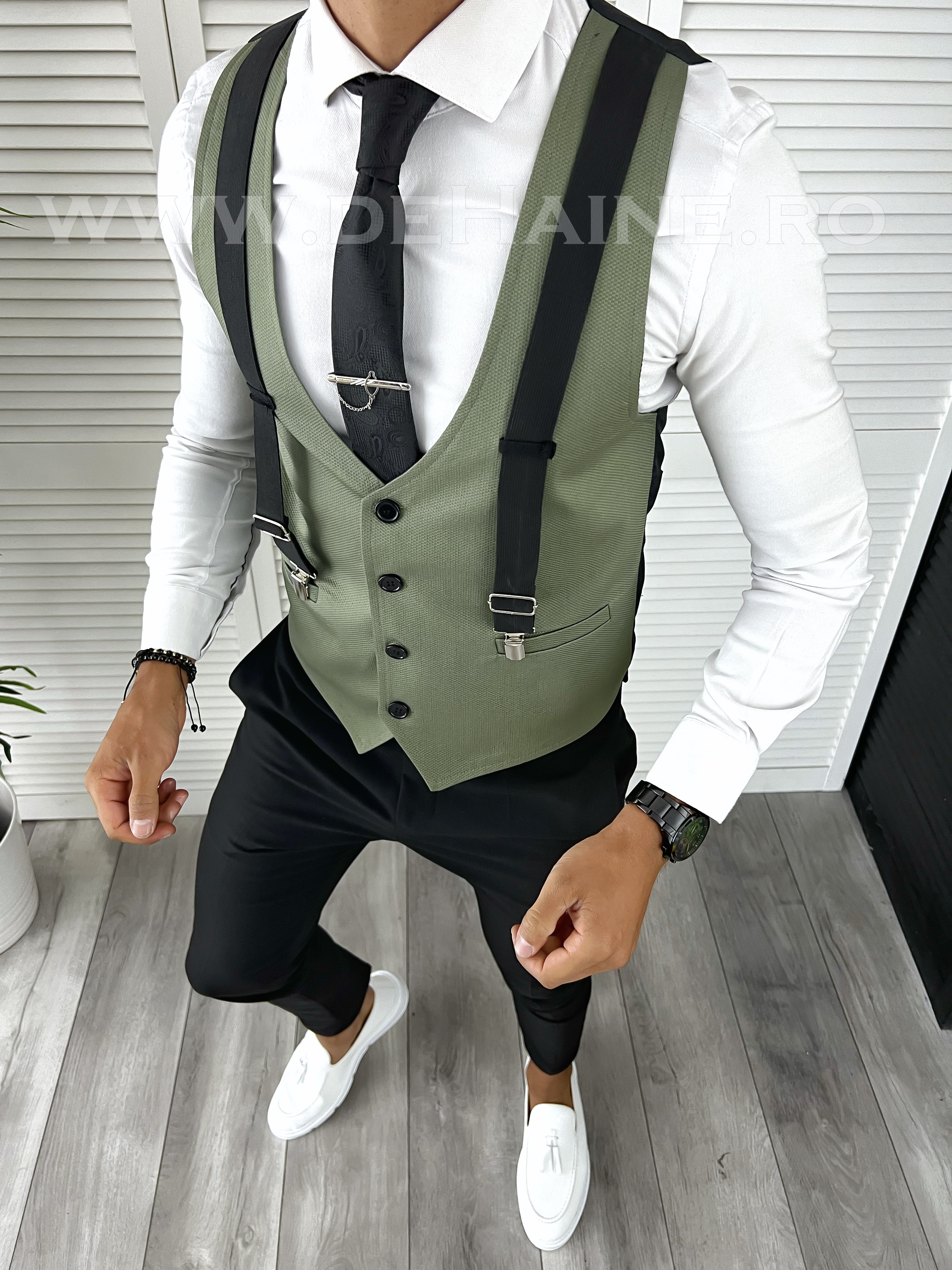 Vesta barbati eleganta slim fit verde | V23