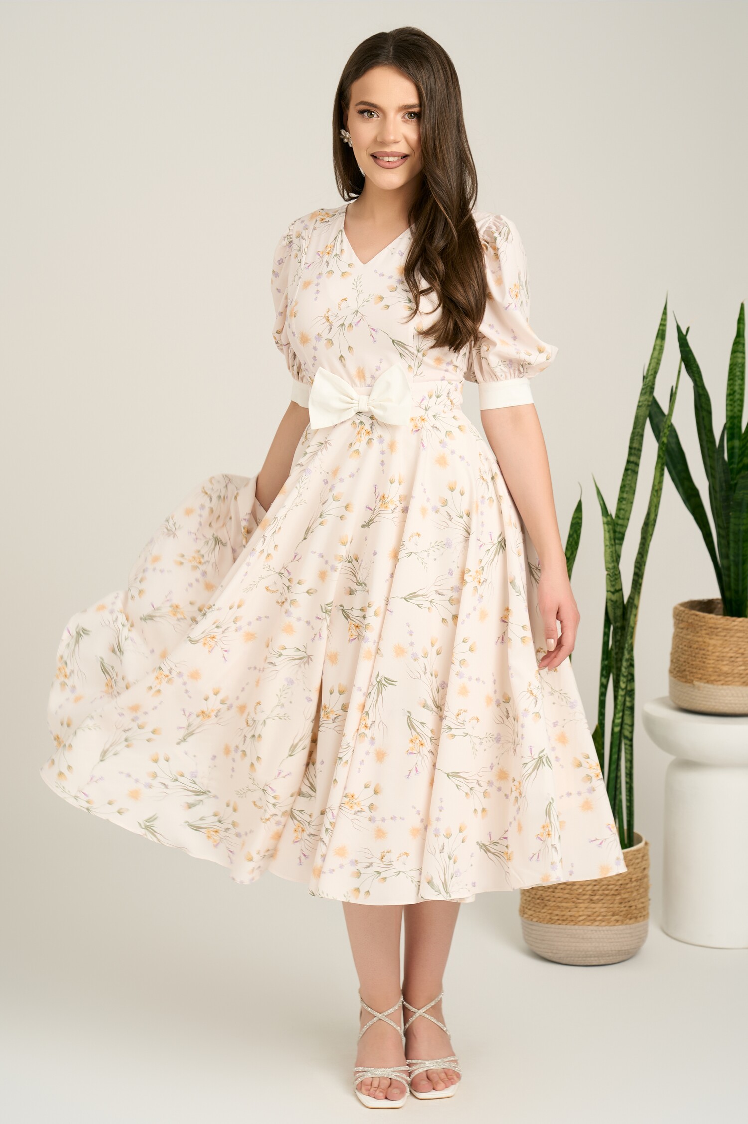 Rochie Midi Floral Voal | Cununie Civilă Eleganta