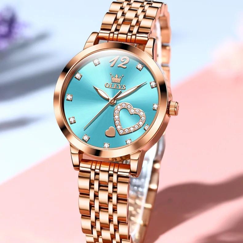 Ceas Dama Olevs CS1690 Rose Gold Turcoaz - imagine 2