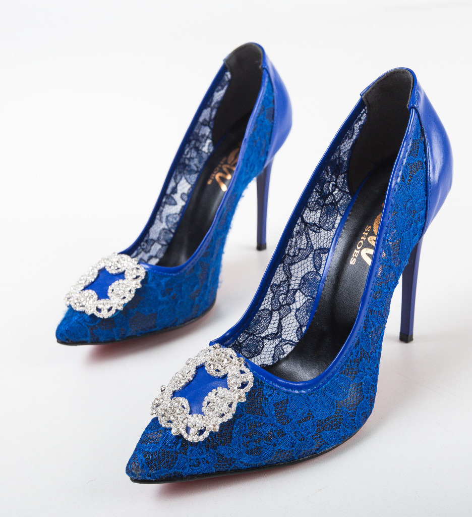 Pantofi Sarin Albastri Eleganți cu Toc