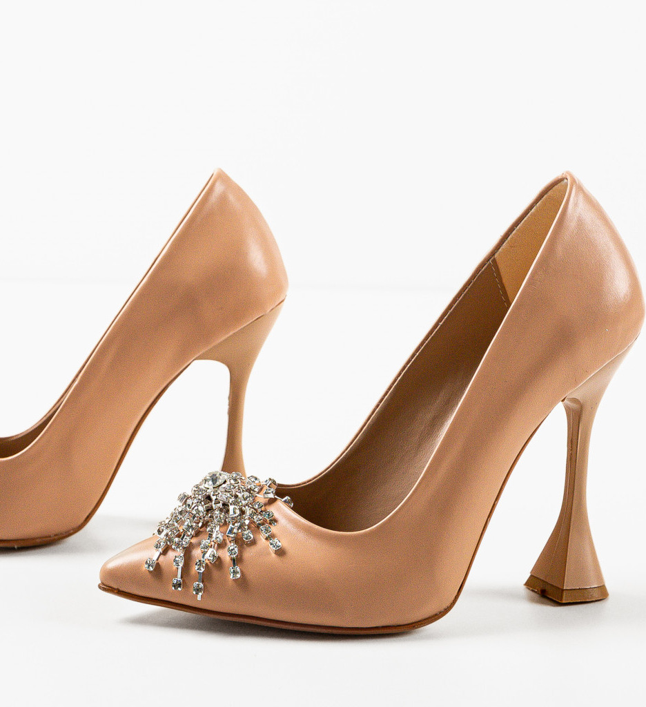 Pantofi Dama Yerer Nude cu Toc Elegant - imagine 6