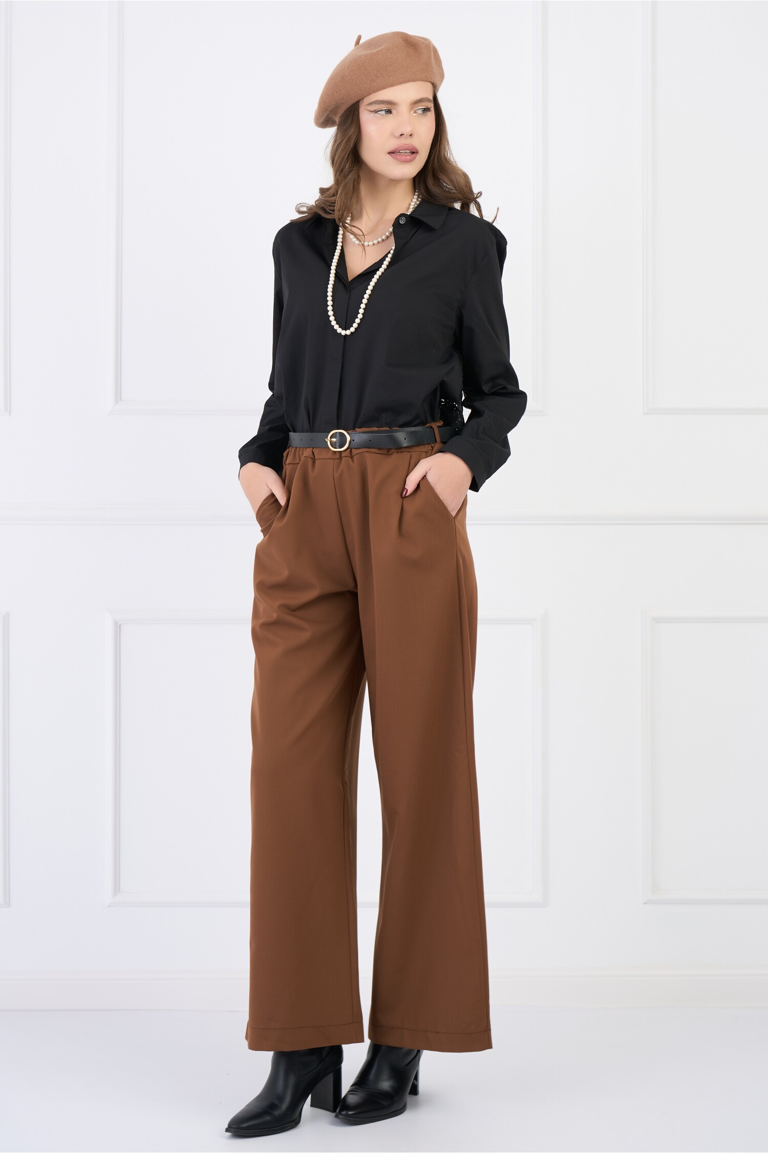 Pantaloni Office Stofa Maro Elastic Talie