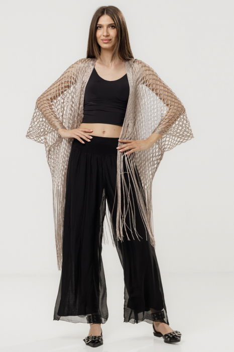 Poncho Bej Shopika cu Fir Argintiu - Stil Eleganță