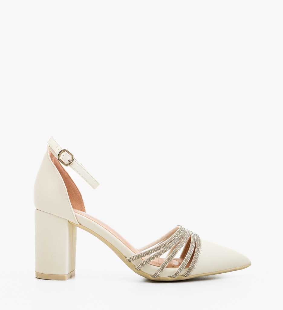 Pantofi Dama Meny Albe cu Toc Eleganți - imagine 3