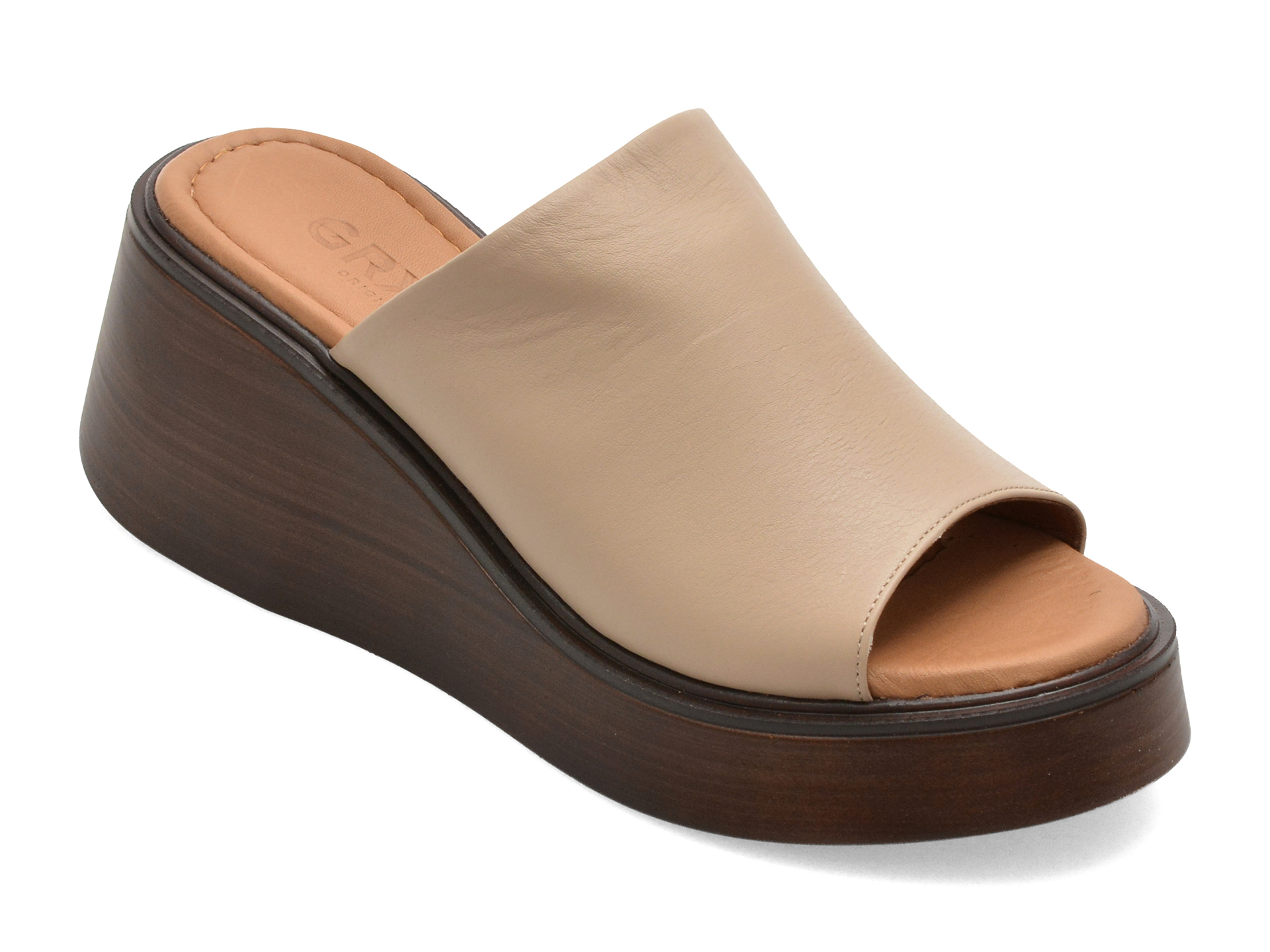 Papuci GRYXX bej din piele naturală, confortabili