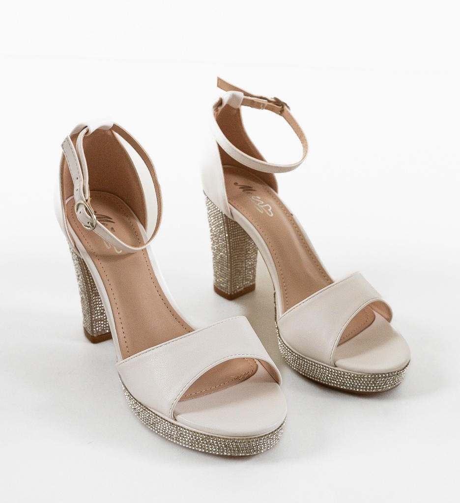 Sandale Omegon Albe cu Toc Elegant - imagine 4