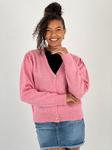 Cardigan Miss Poem Elegant Roz cu Nasturi Aurii