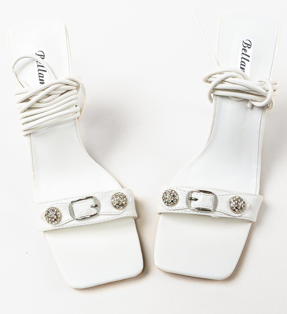 Sandale cu Toc Albe Elegante Adriano - imagine 6