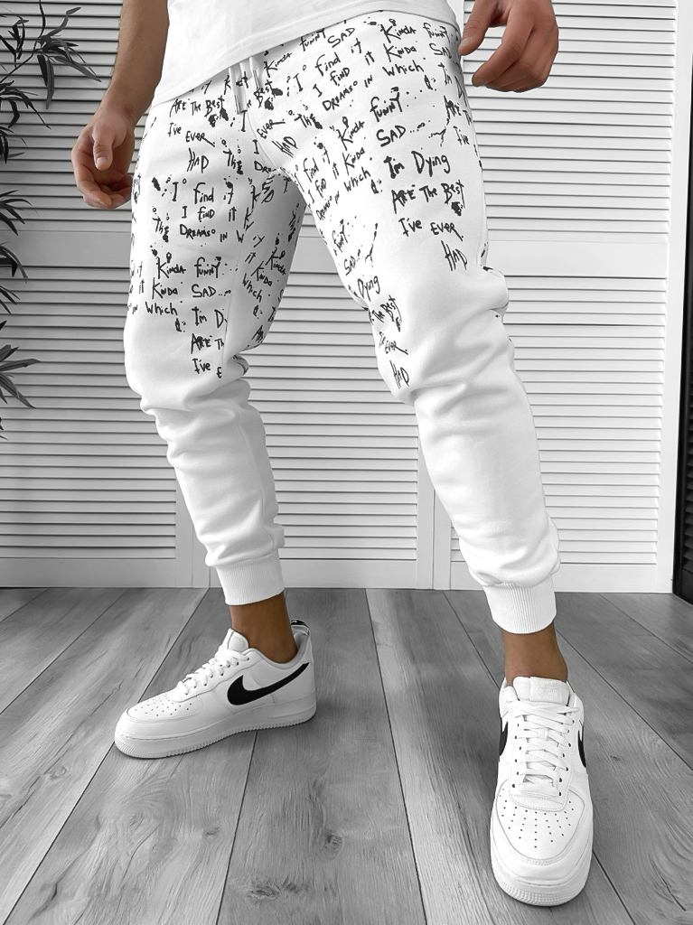 Pantaloni Trening Albi Conici | Stil și Confort