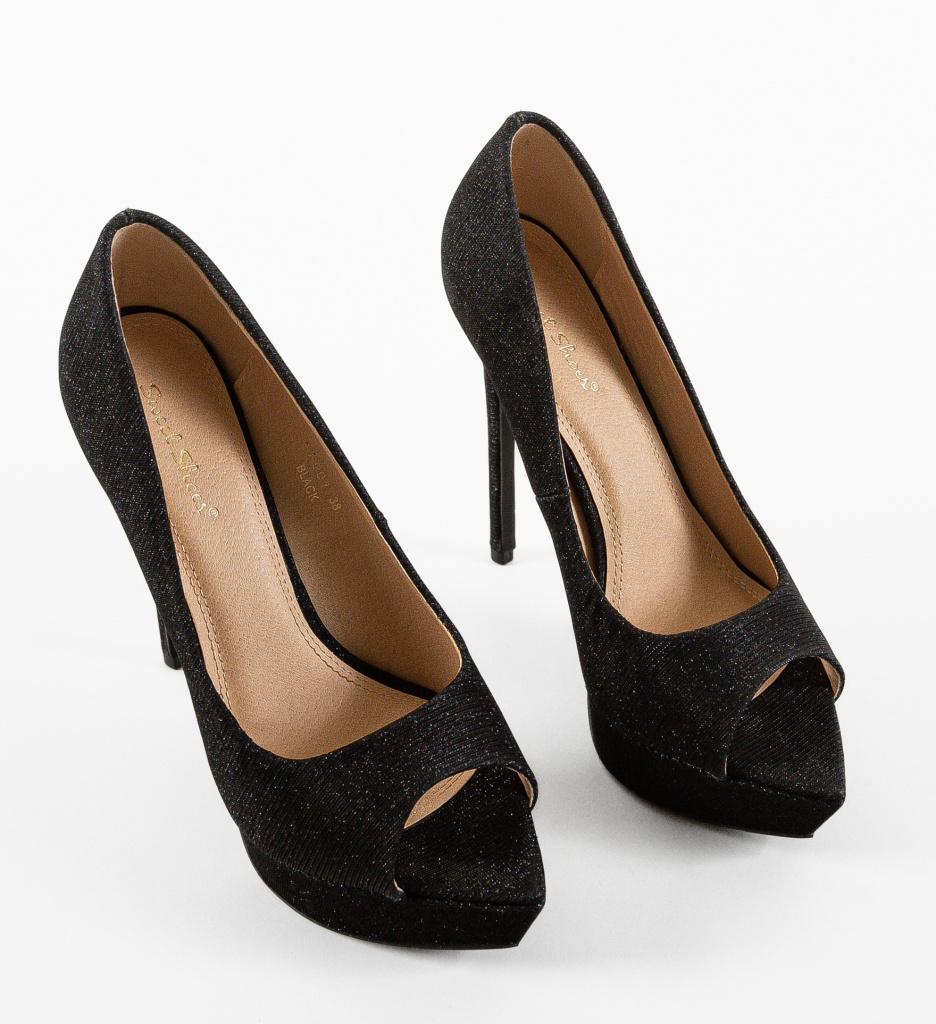 Pantofi Ferguson Negri Eleganți cu Toc - imagine 8