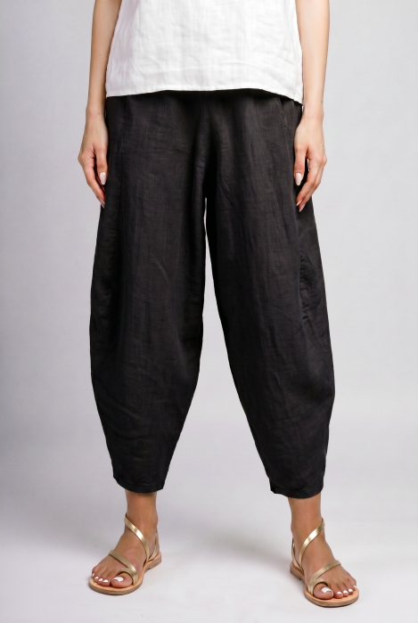 Pantaloni salvari din in cu croi lejer si volumetric, negri