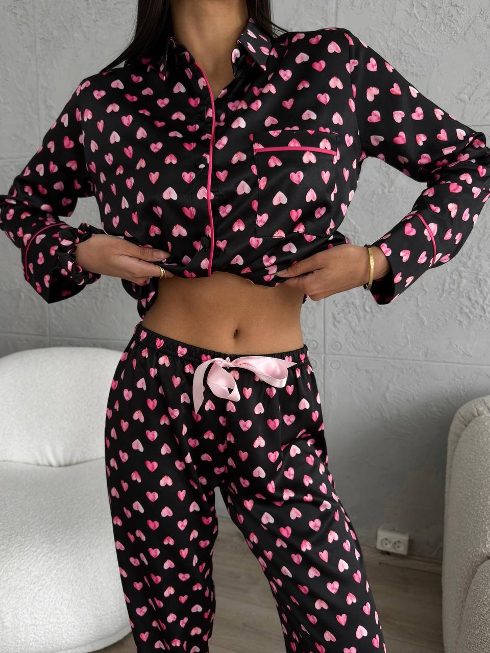 Set Pijama Dama 2 Piese Delis Negru/Roz - imagine 2
