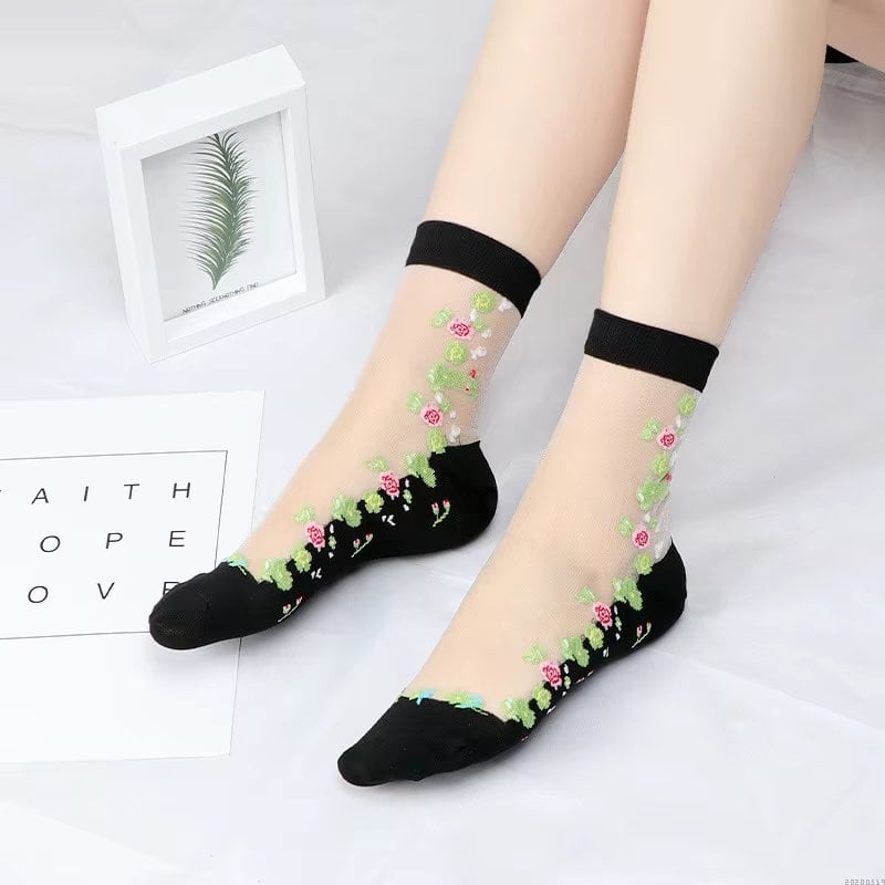 Sosete Dama Flori Alb/Negru | Stil Confort - imagine 2