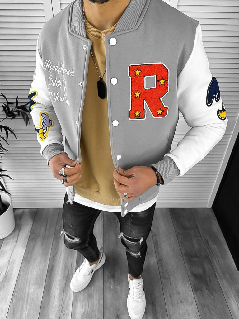 Geaca Barbati Gri Imprimeu Impermeabila Toamna