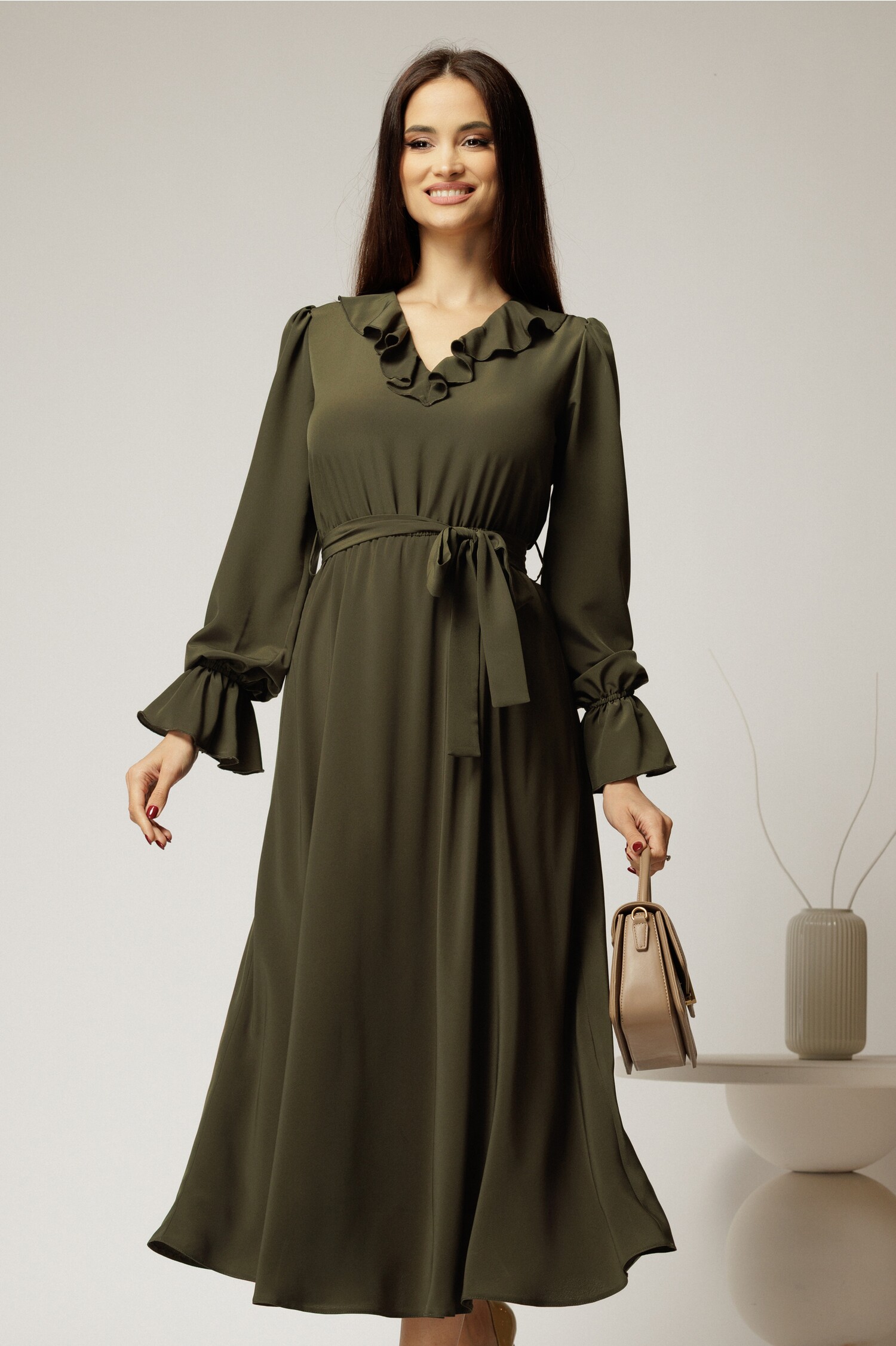 Rochie DY Fashion Kaki Elegantă pentru Cununie Civilă