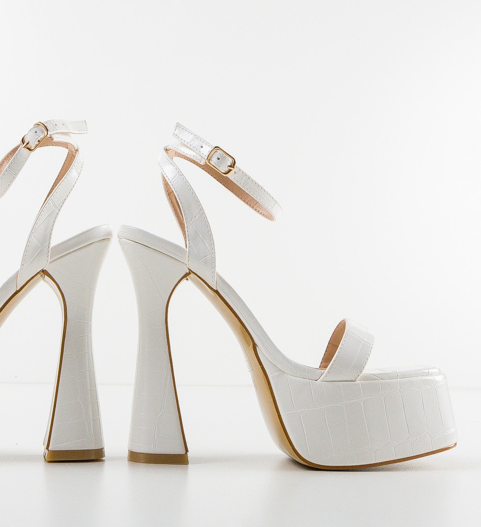 Sandale Dama Obihama Albe cu Toc Elegant - imagine 7