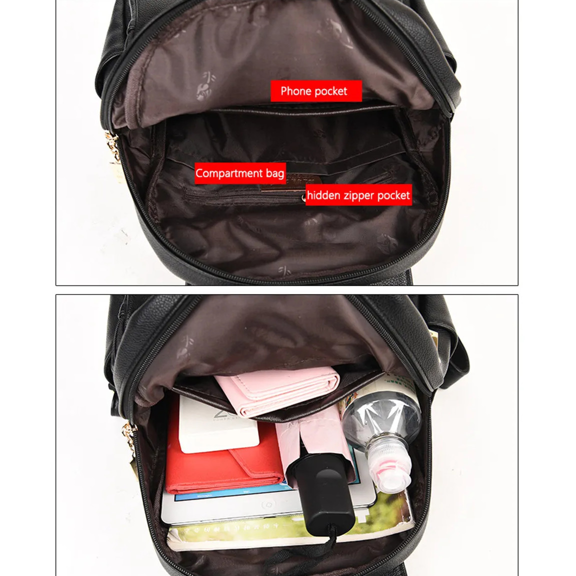 Rucsac dama Adelina GT968 negru, cu multe buzunare - imagine 3