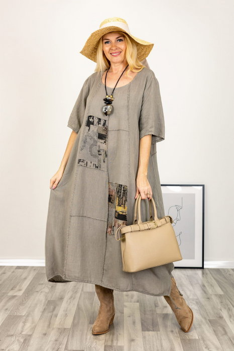 Rochie Oversize Shopika, din In Snur, Bej Închis