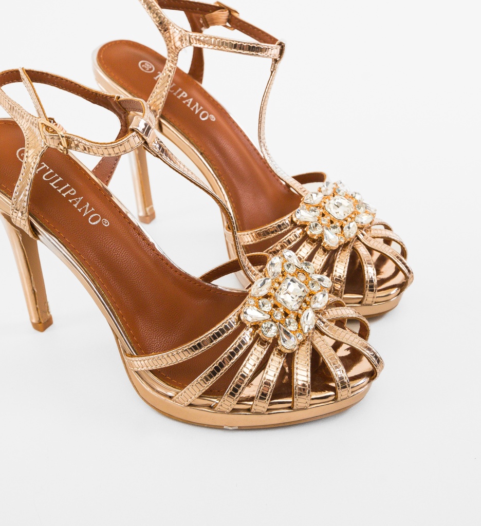 Sandale Ghimli Aurii 2 cu Toc Elegante - imagine 4