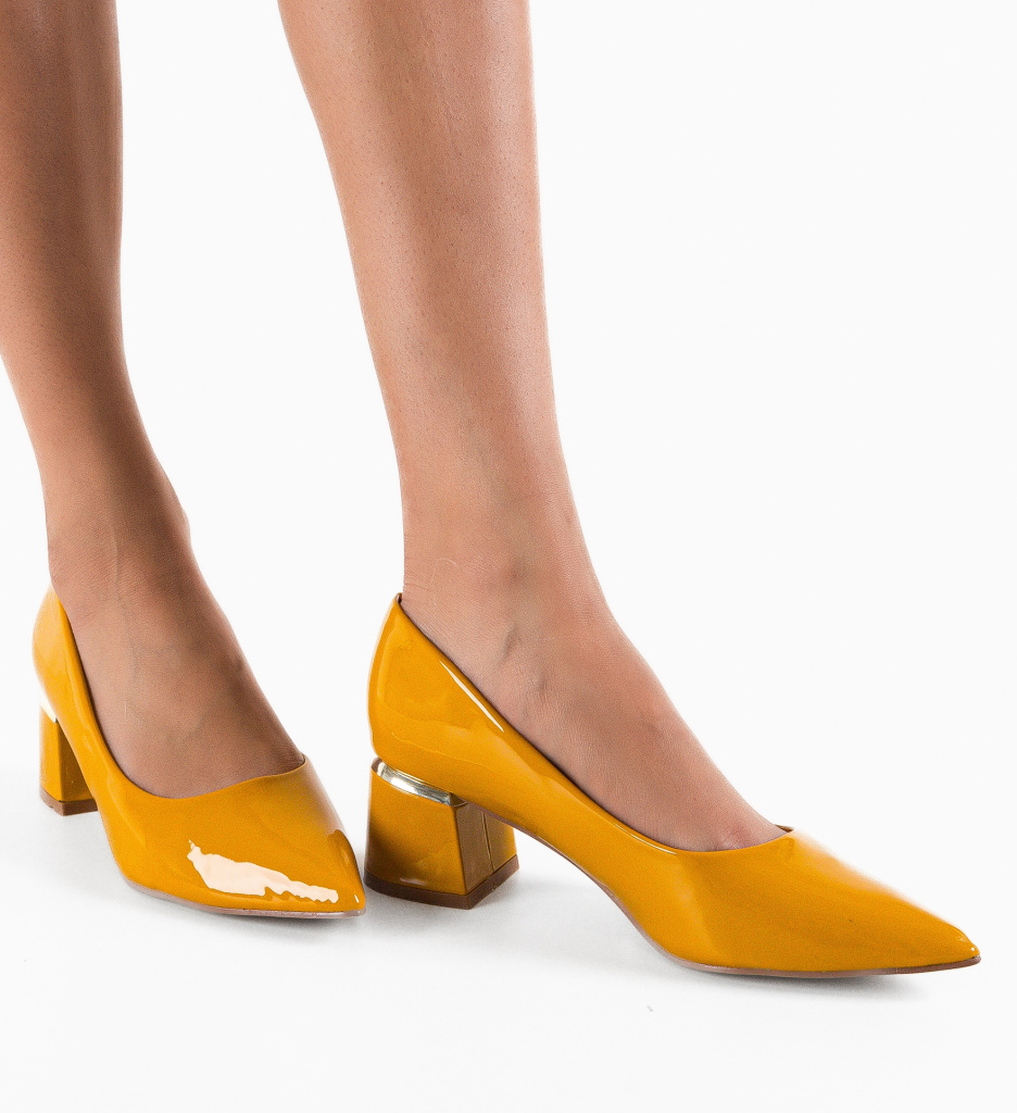 Pantofi cu Toc Galbeni Fedlimi - Eleganță - imagine 2