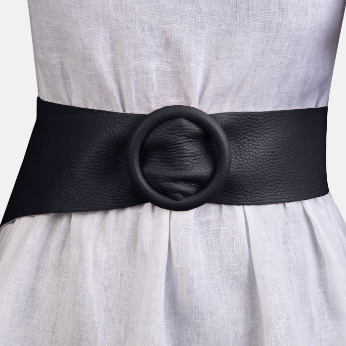 Curea piele Shopika 7cm bleumarin