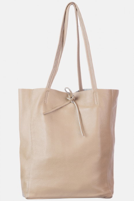 Geanta shopper bej din piele naturala